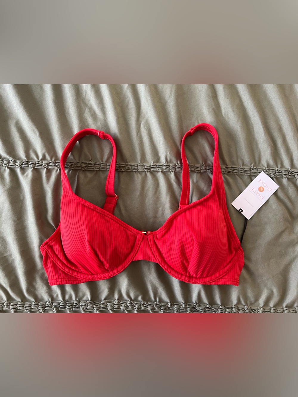 Shade & Shore Red Ribbed Underwire Bikini Top